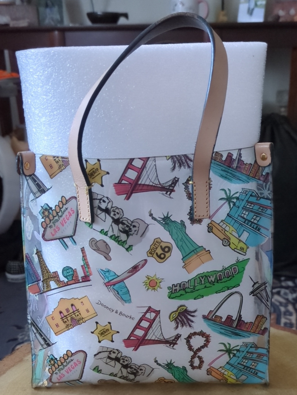 Dooney & Bourke Clear Mini Tote with Multicolor Landmark Print